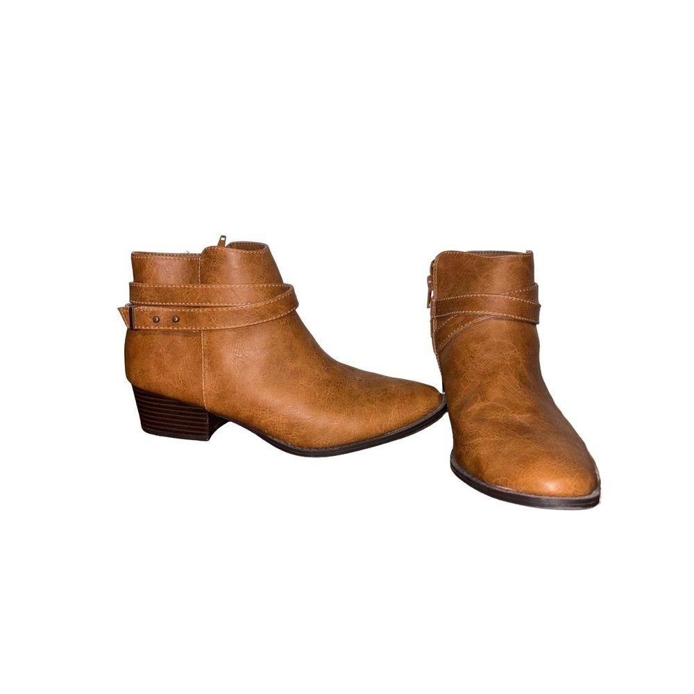 Lauren Conrad 'Belle' Strappy Ankle Bootie Boots Tan Contact Size 8.5 Zip Belt - Picture 3 of 11